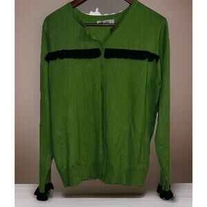 Grace Karin Sweater Womens Large Green/Dark Green Trim Cardigan Button Up